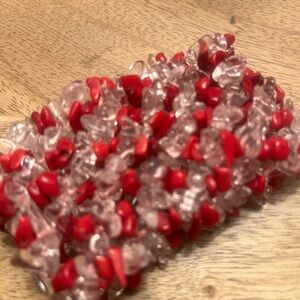 Dark coral and clear cluster fitted statement bracelet